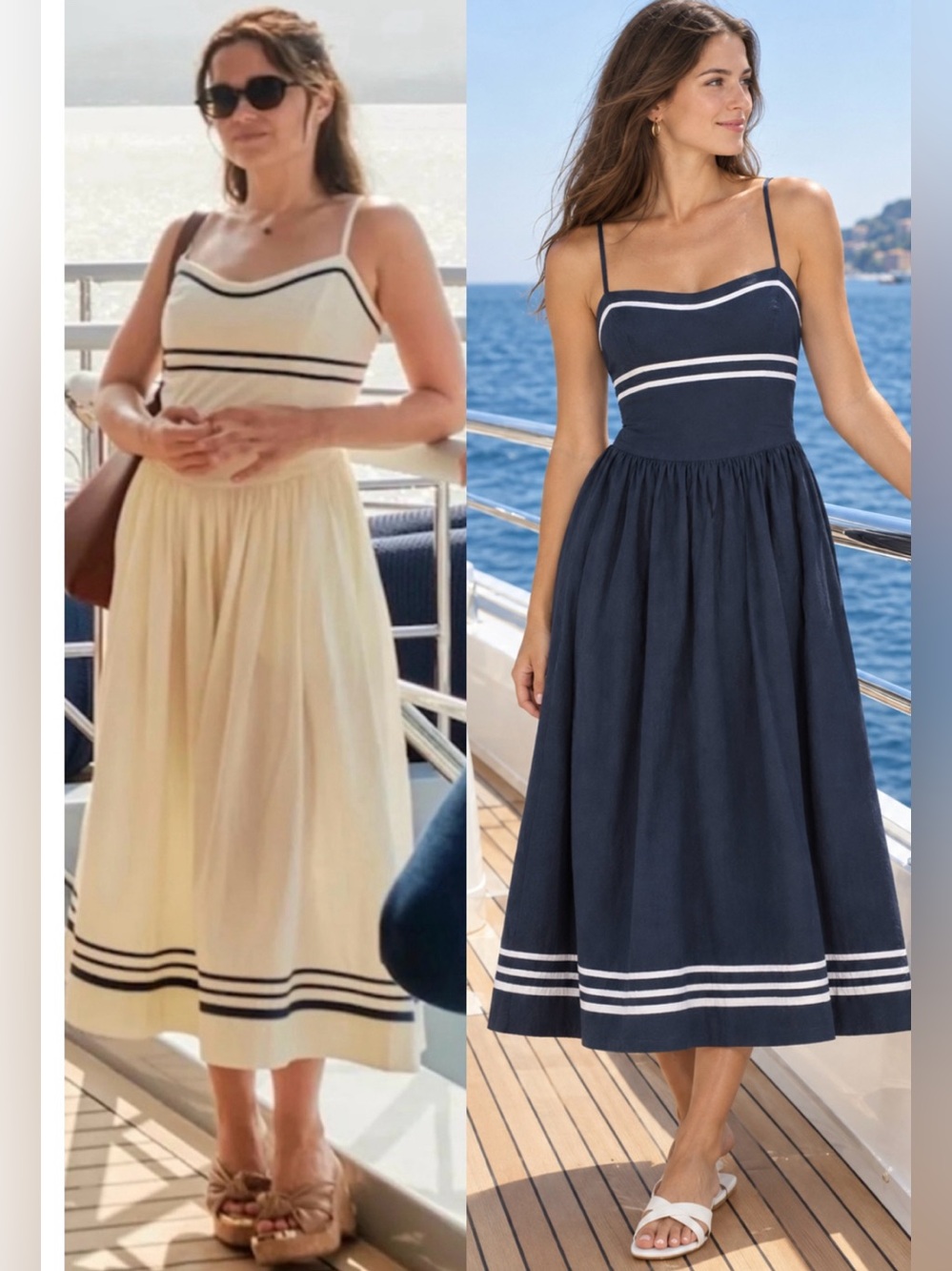 Moon River Navy Striped Sleeveless Flared Midi Dress size S ( White Lotus Piper
